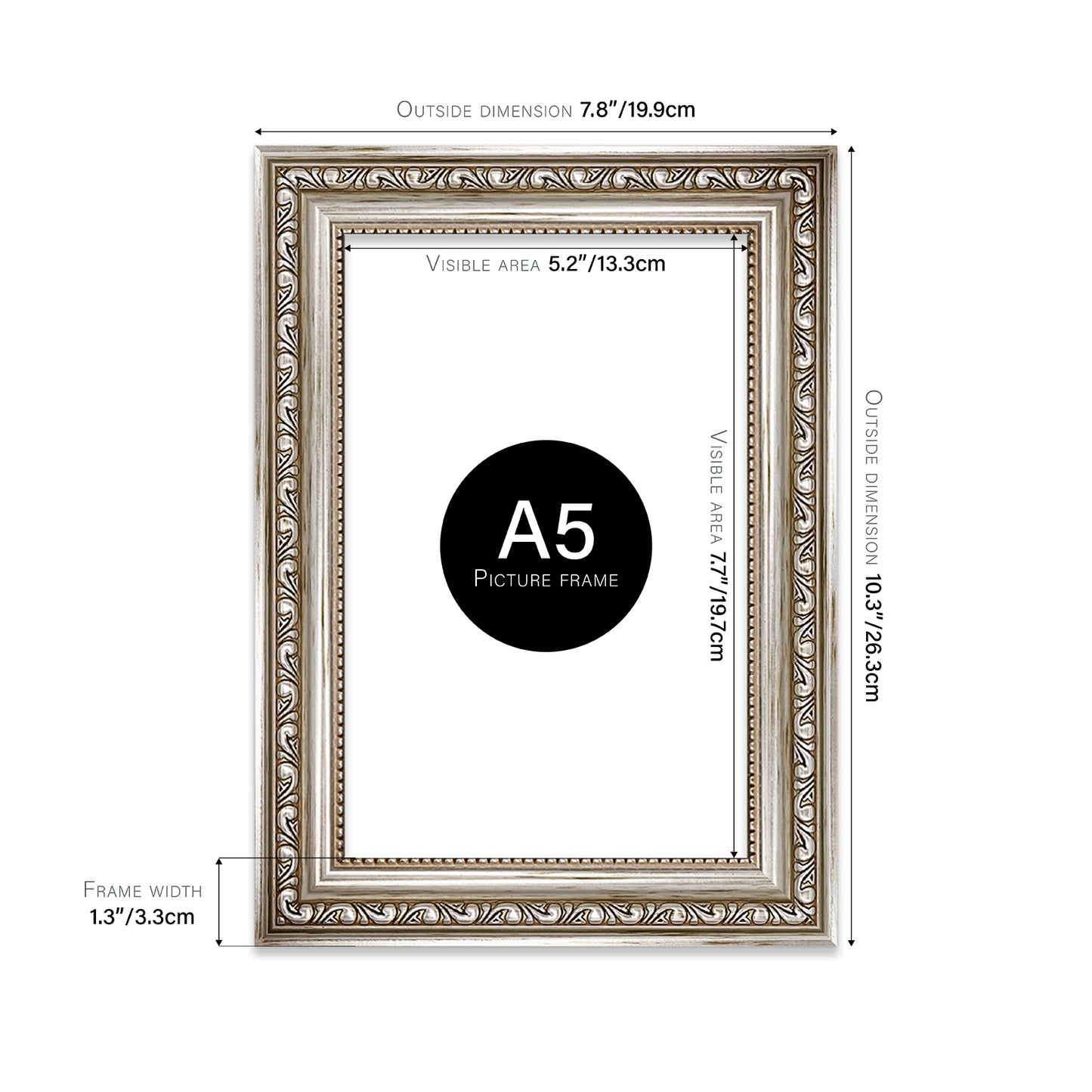 Silver Ornate Picture Frame 33mm Edge