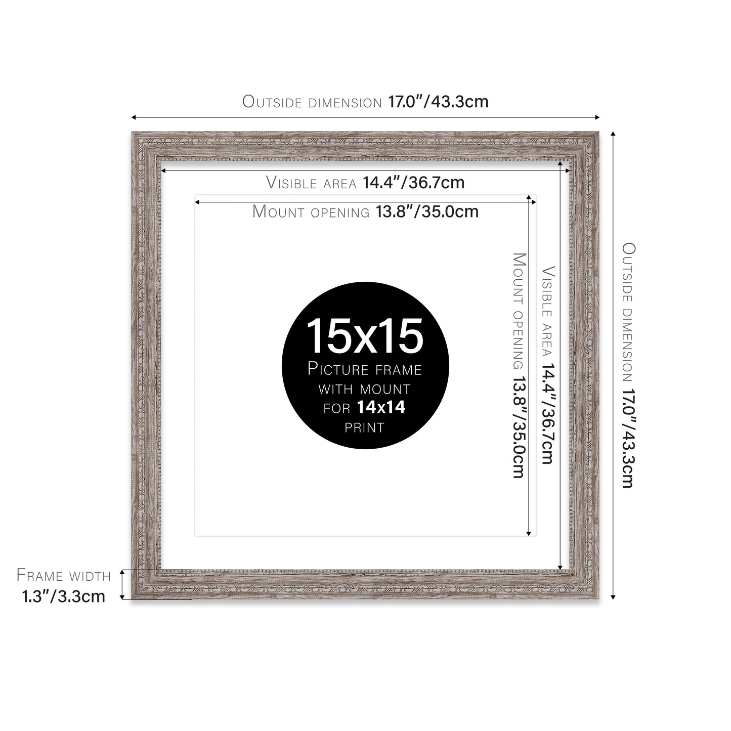 16x16 ornate walnut picture frame