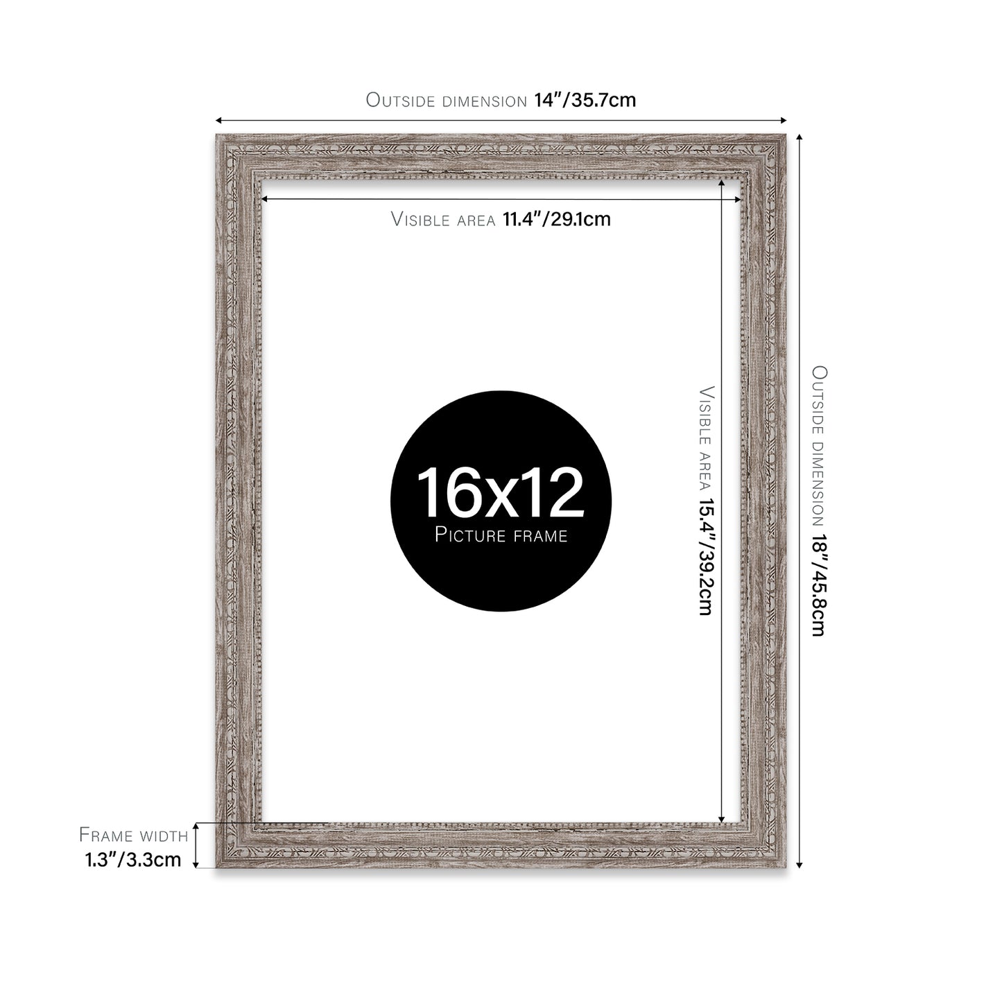 16x12 decorative carved picture frame walnut