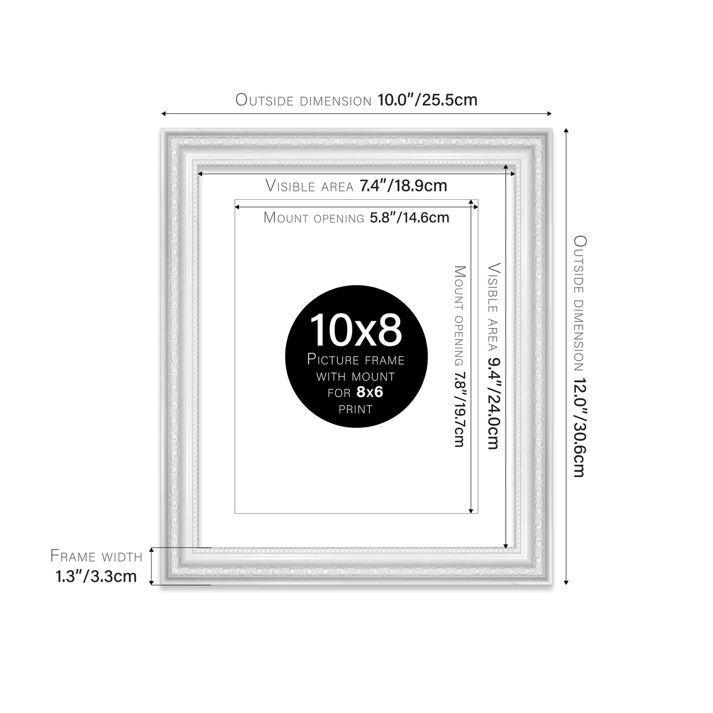 White Ornate Picture Frame 33mm Edge