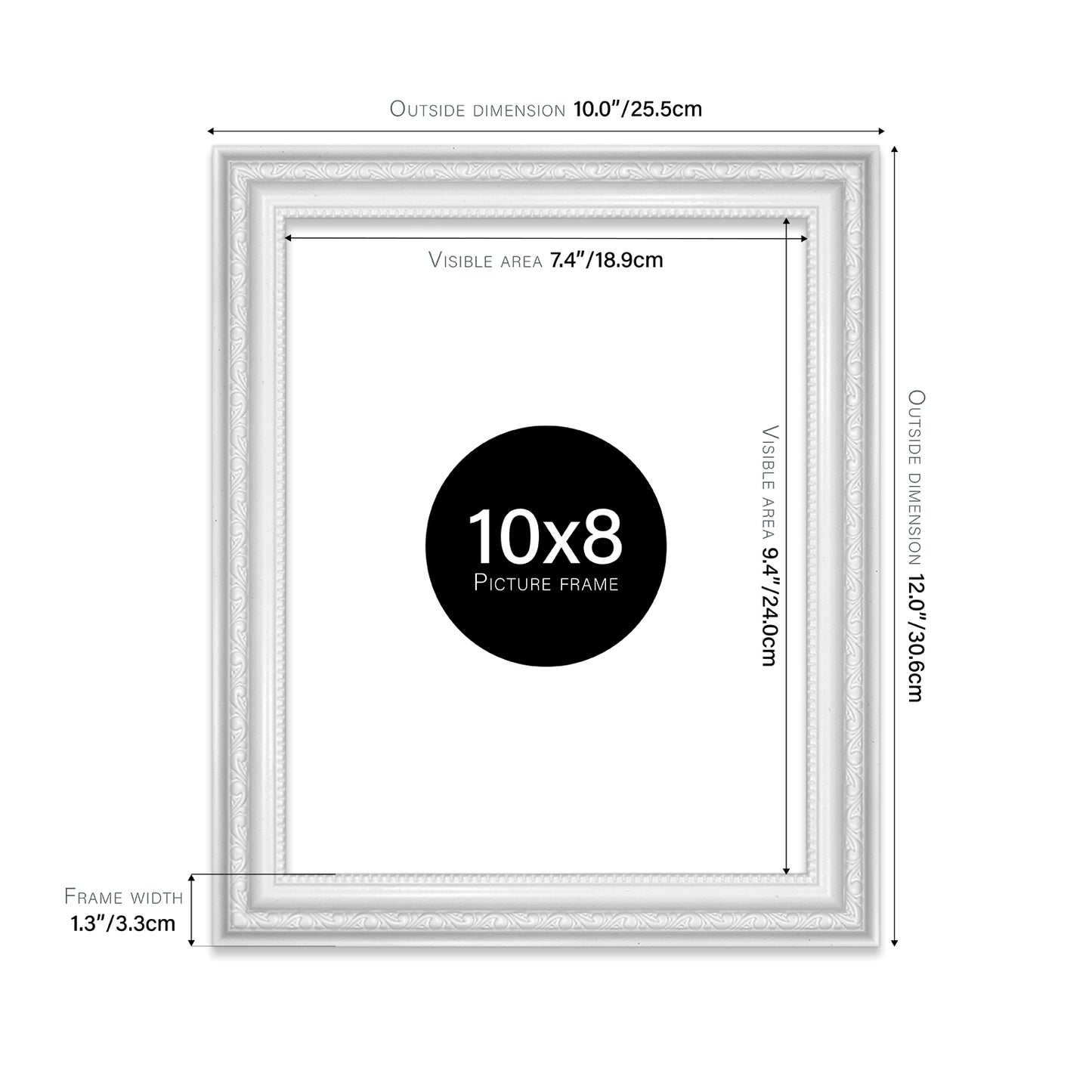 White Ornate Picture Frame 33mm Edge