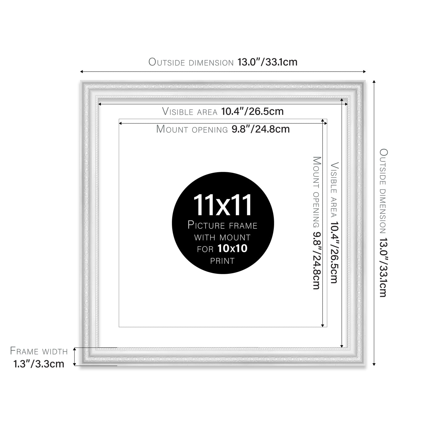 White Ornate Picture Frame 33mm Edge