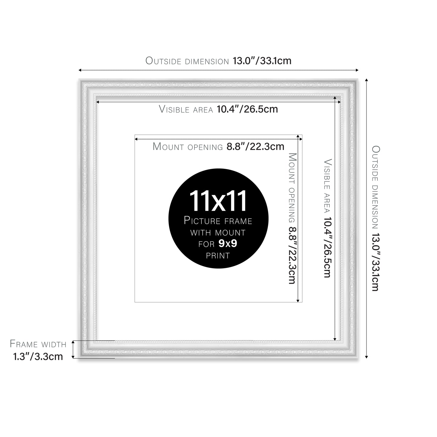 White Ornate Picture Frame 33mm Edge