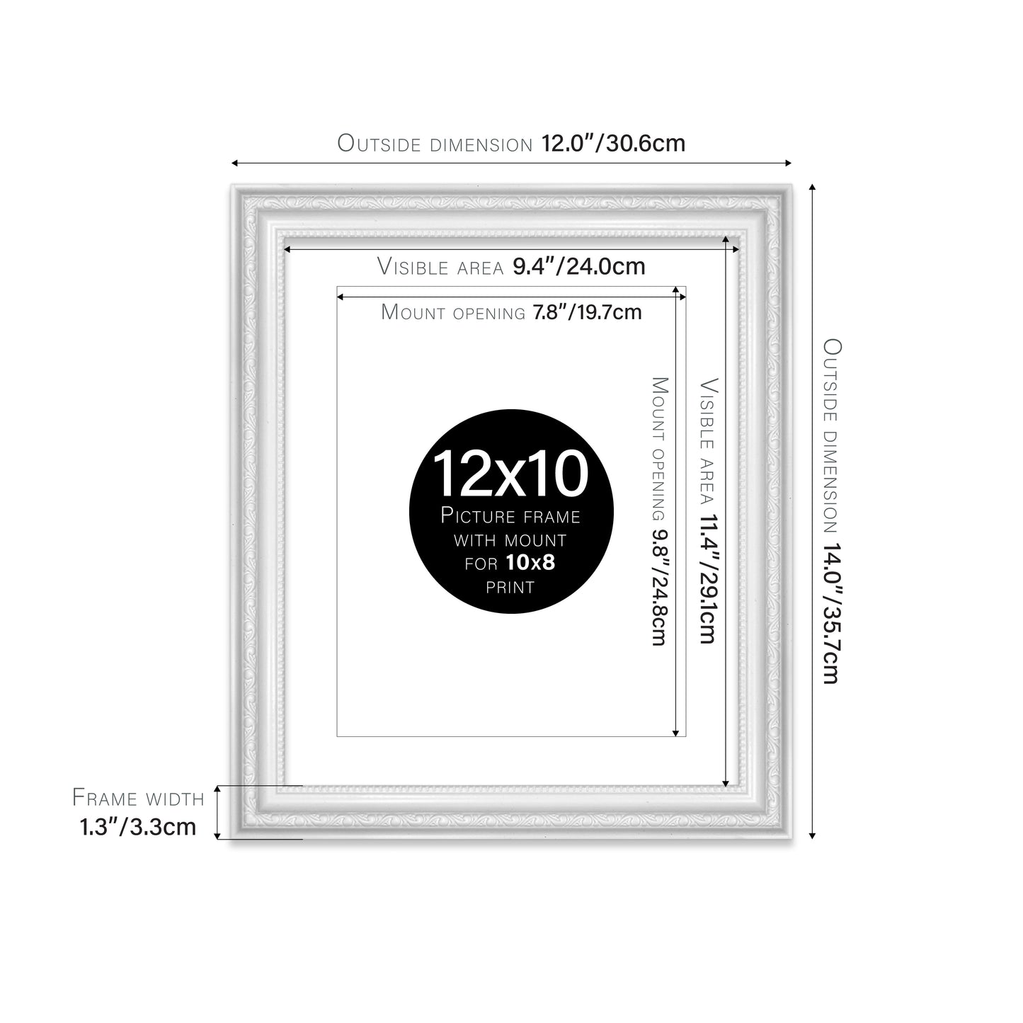 White Ornate Picture Frame 33mm Edge