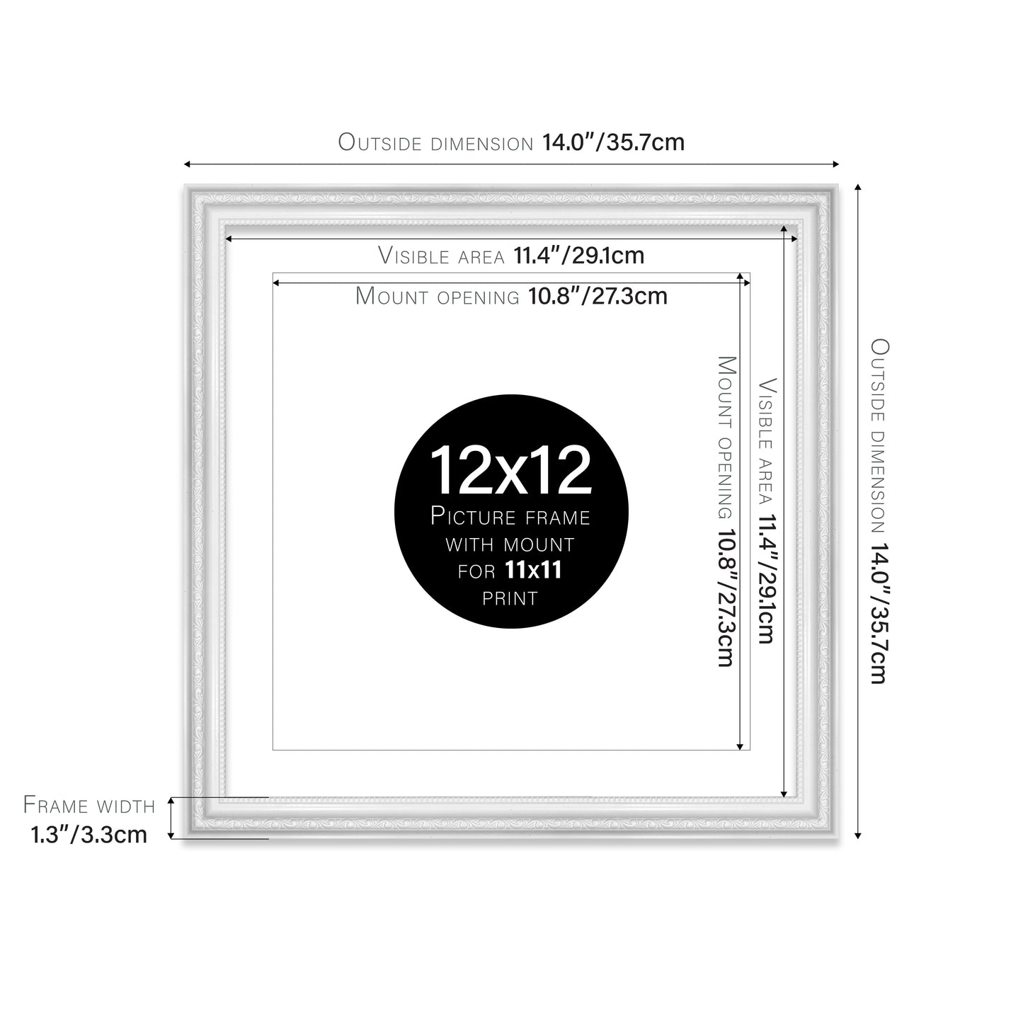 White Ornate Picture Frame 33mm Edge