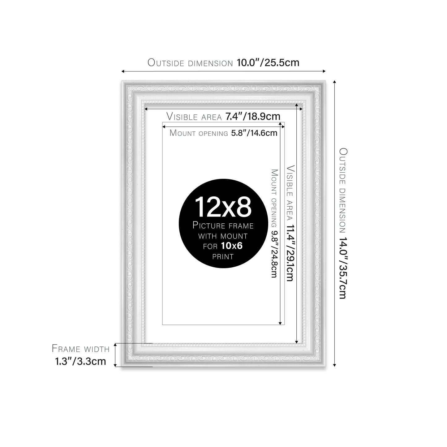 White Ornate Picture Frame 33mm Edge