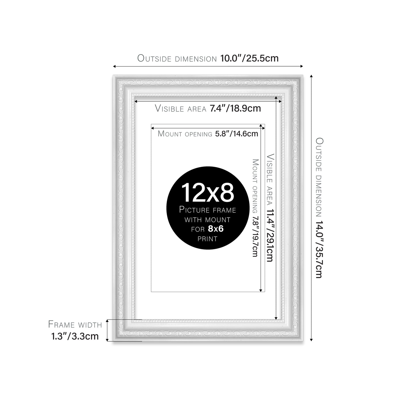 White Ornate Picture Frame 33mm Edge