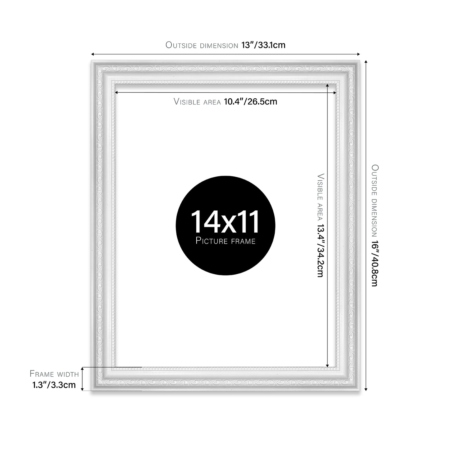 White Ornate Picture Frame 33mm Edge