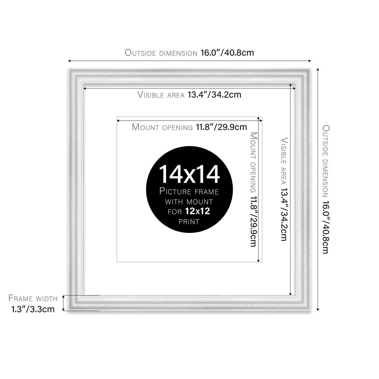White Ornate Picture Frame 33mm Edge
