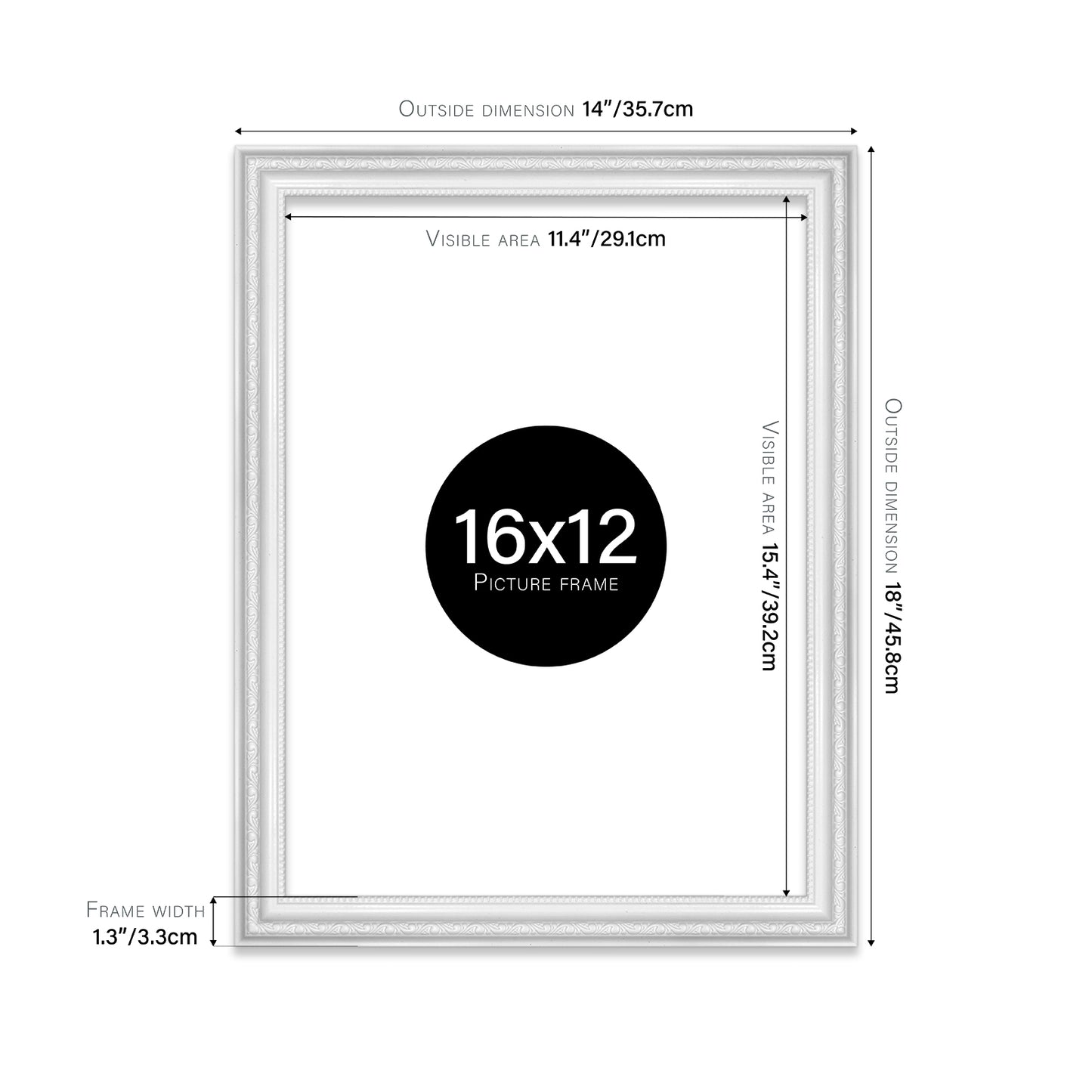 White Ornate Picture Frame 33mm Edge