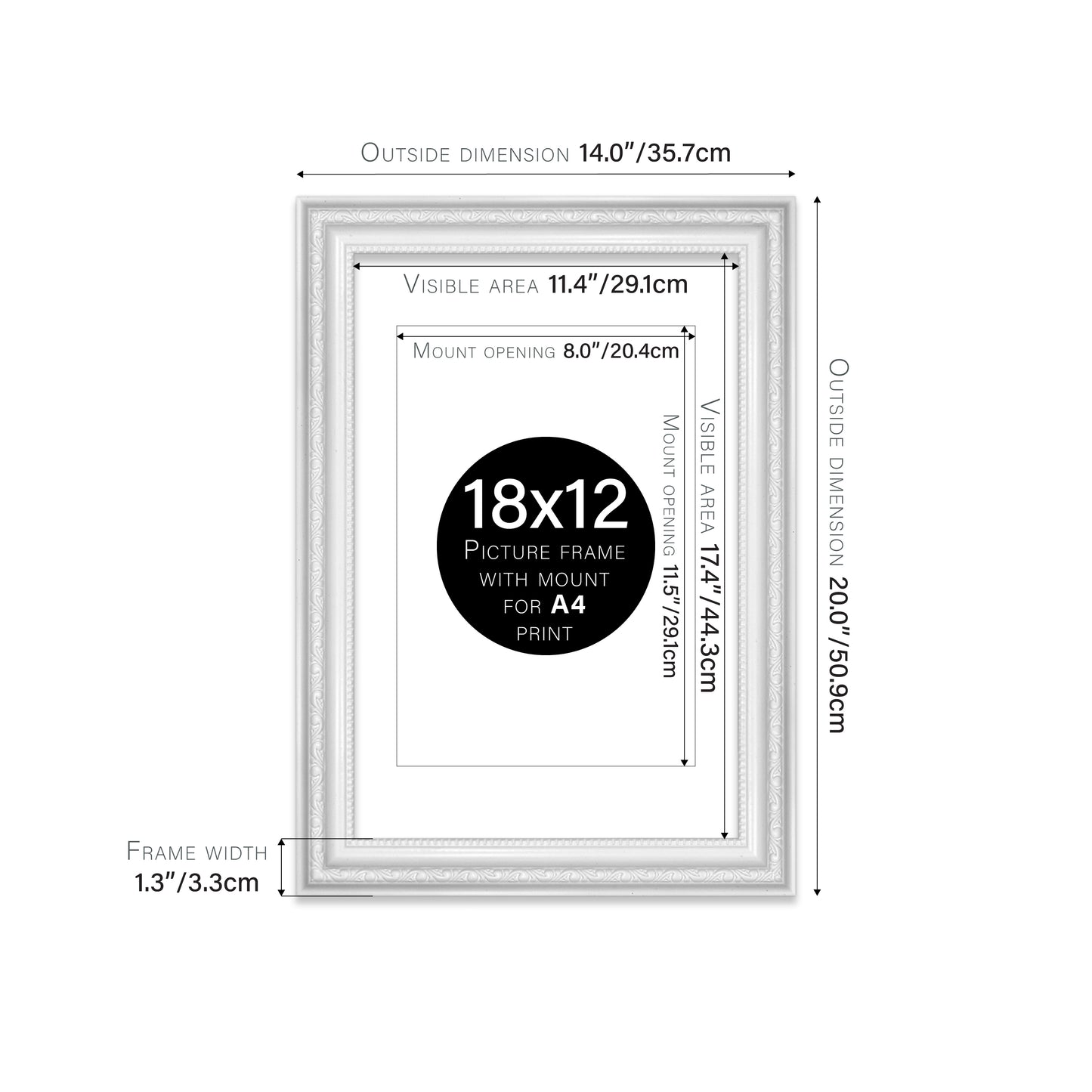 White Ornate Picture Frame 33mm Edge