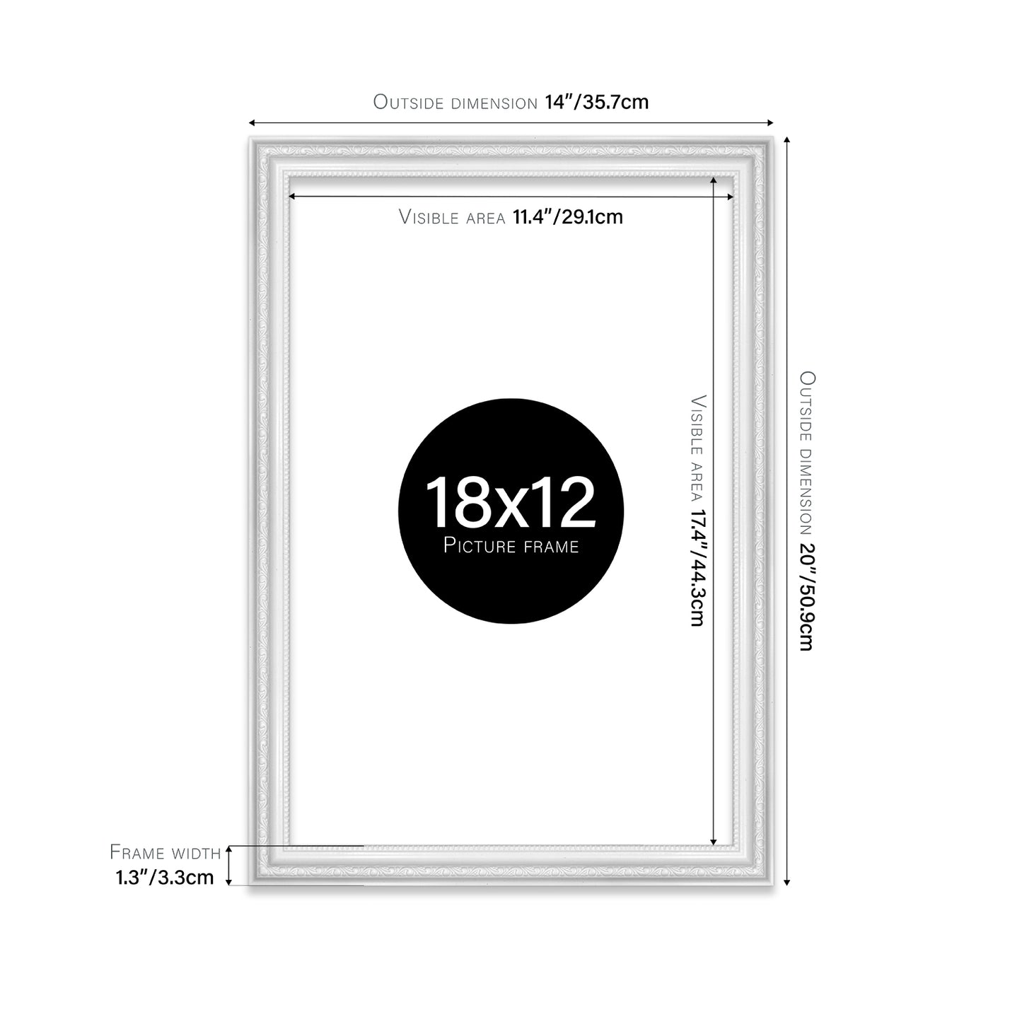 White Ornate Picture Frame 33mm Edge