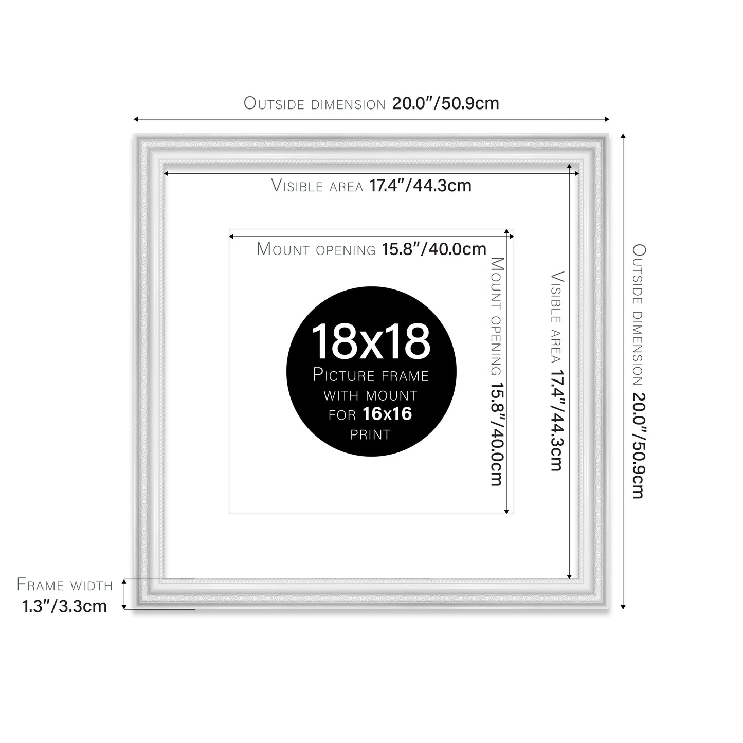 White Ornate Picture Frame 33mm Edge