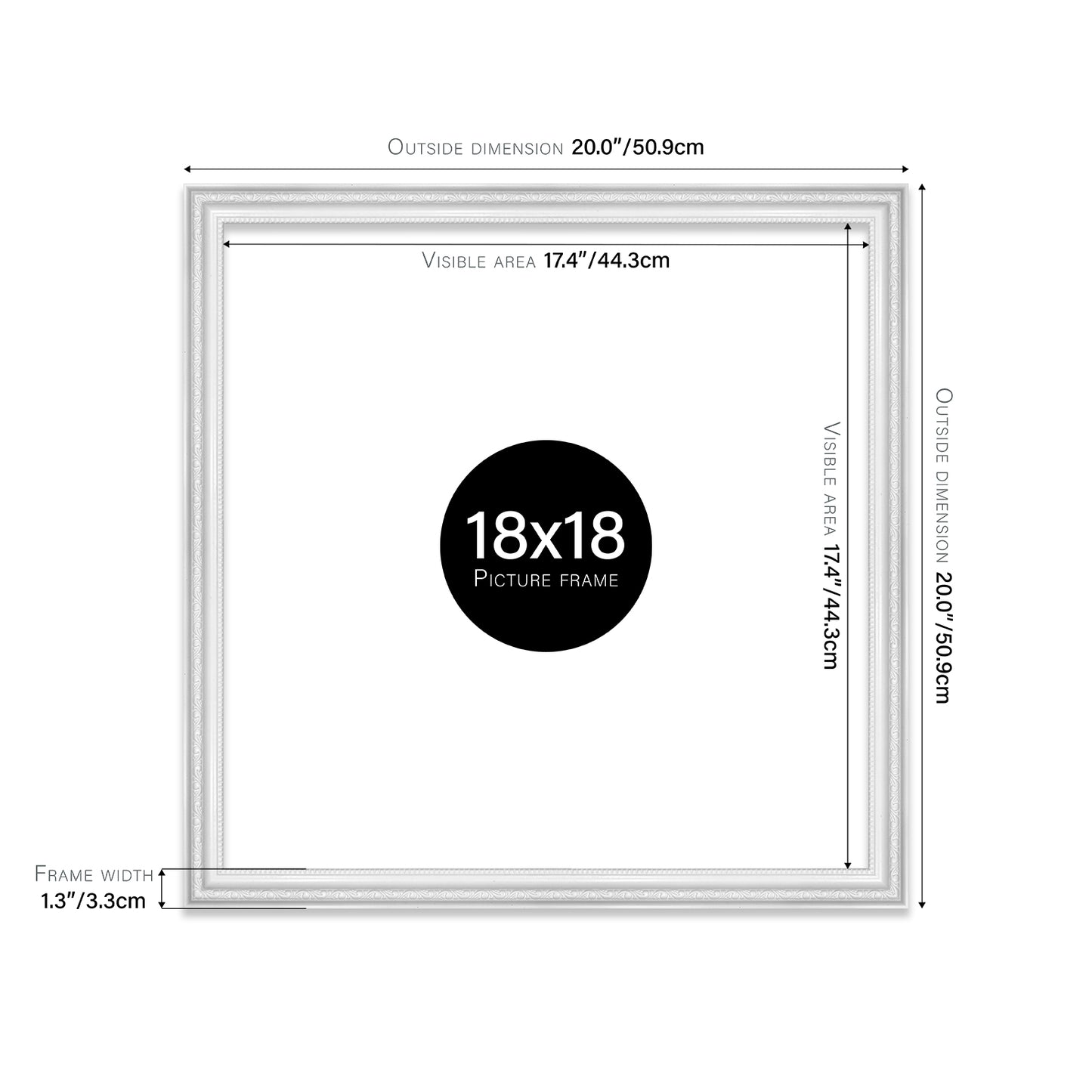 White Ornate Picture Frame 33mm Edge