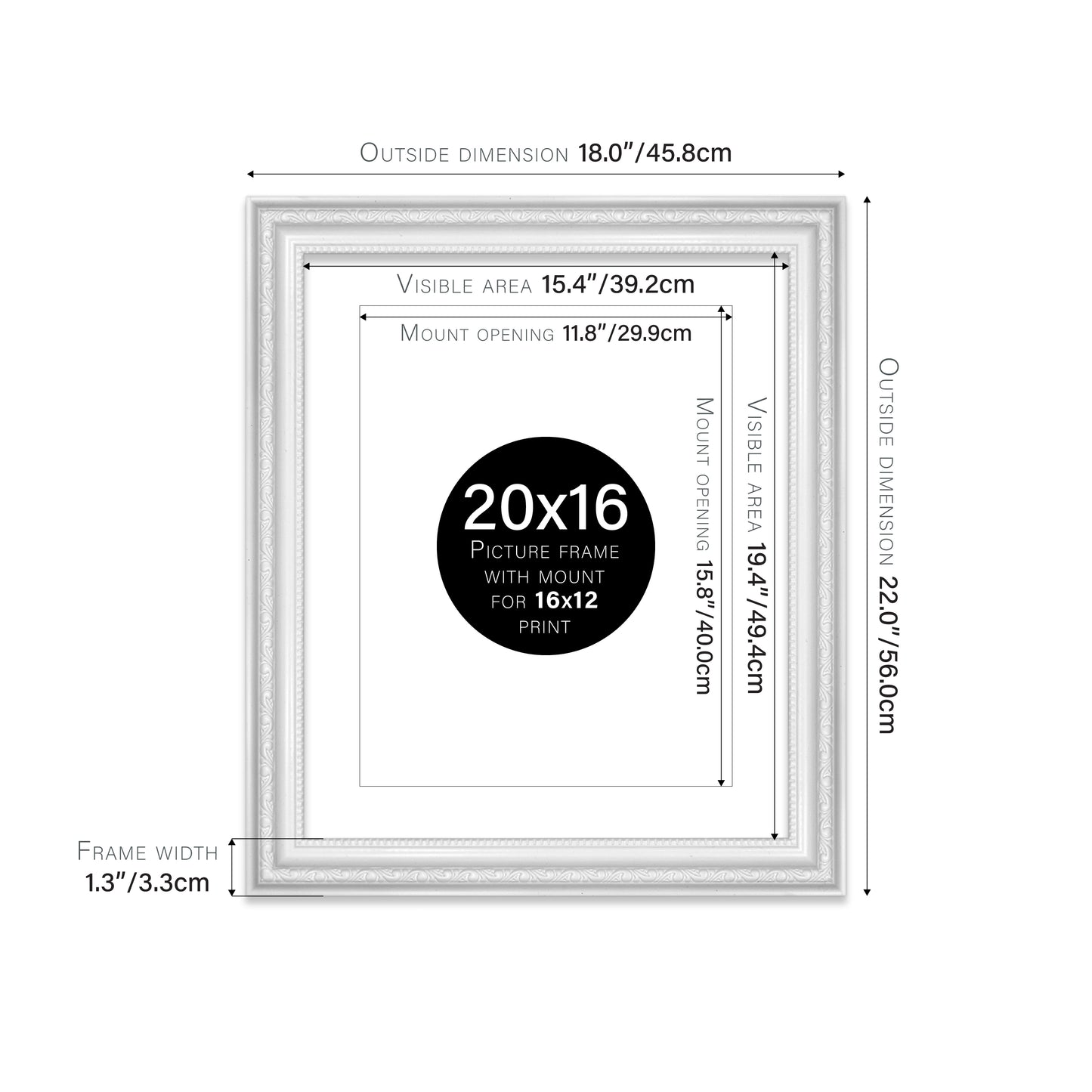 White Ornate Picture Frame 33mm Edge