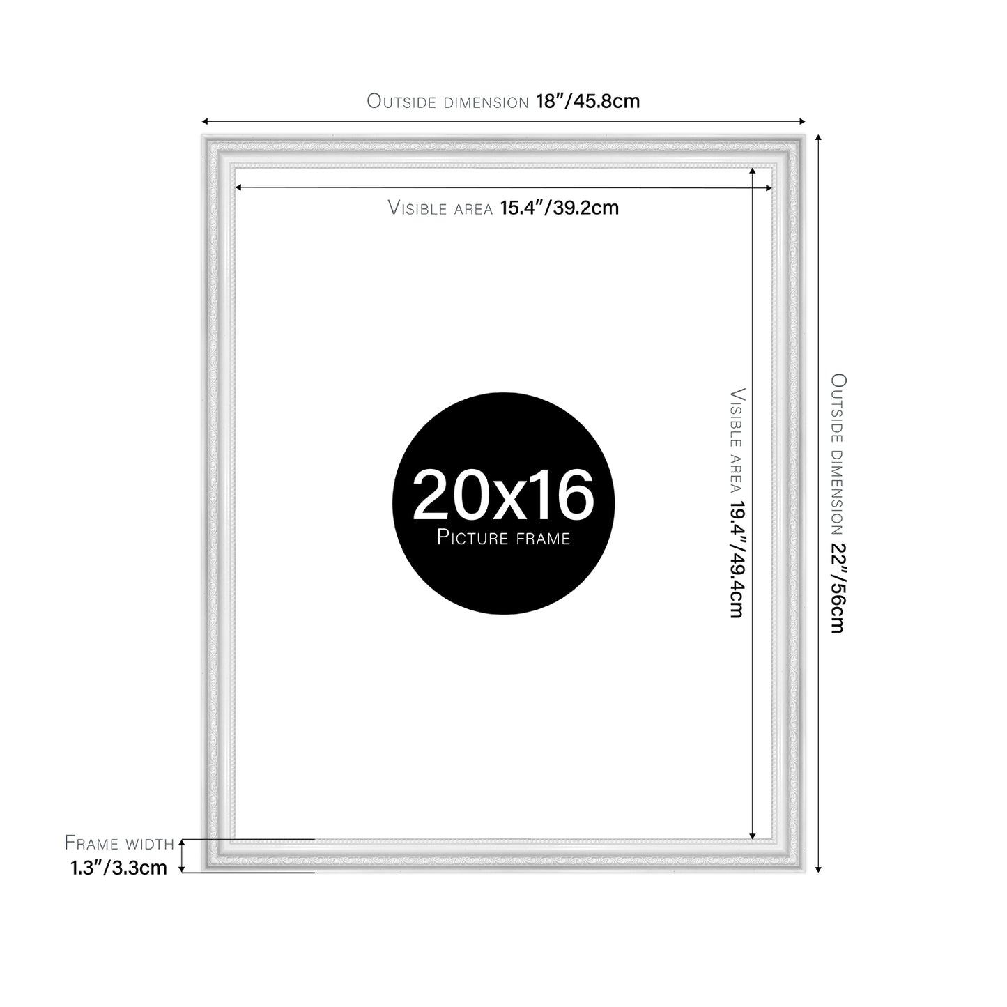 White Ornate Picture Frame 33mm Edge