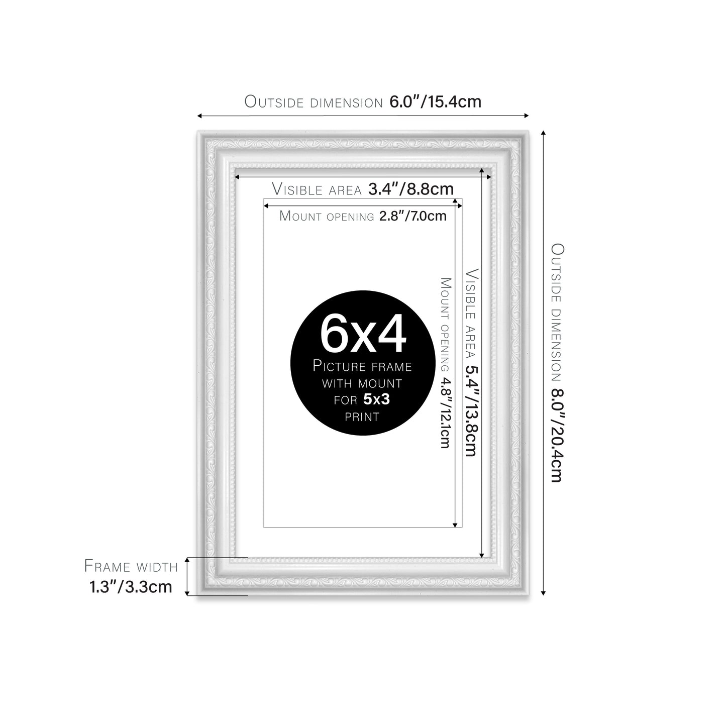 White Ornate Picture Frame 33mm Edge