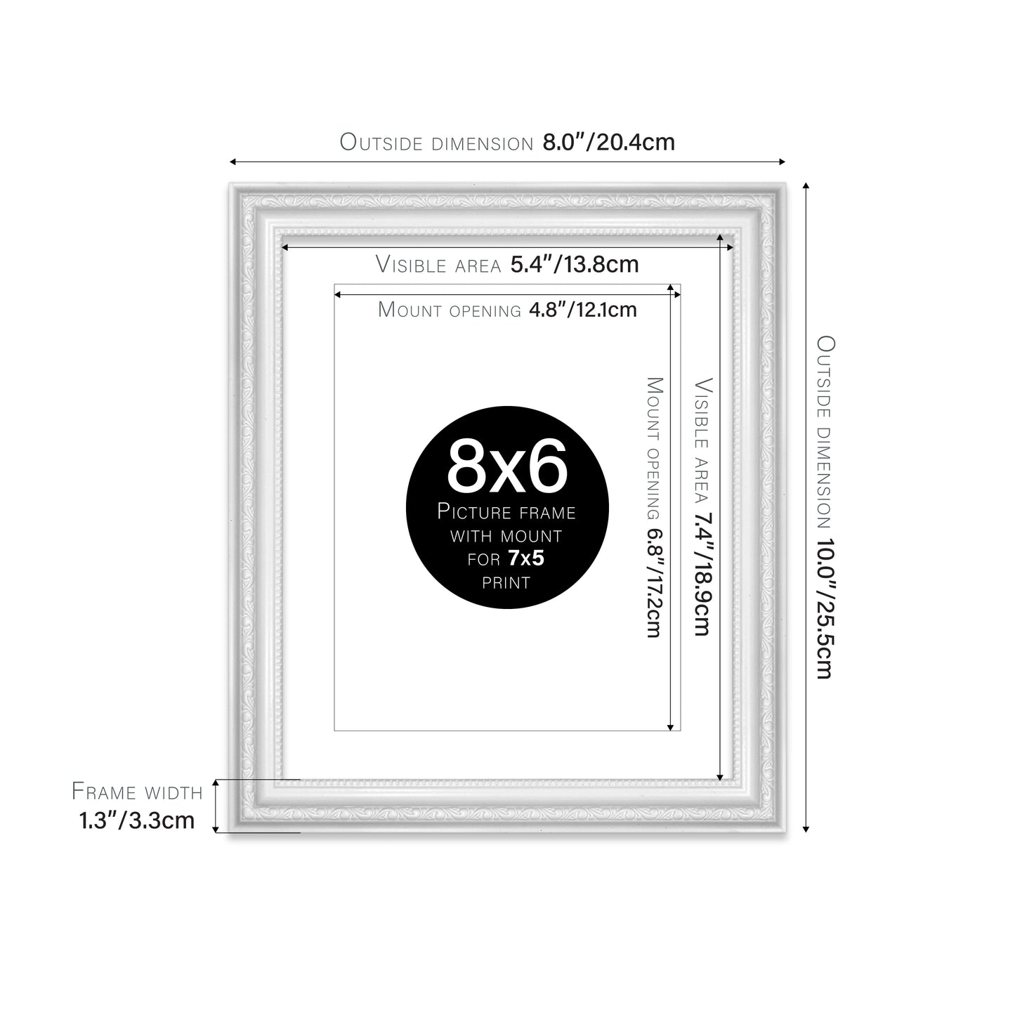 White Ornate Picture Frame 33mm Edge