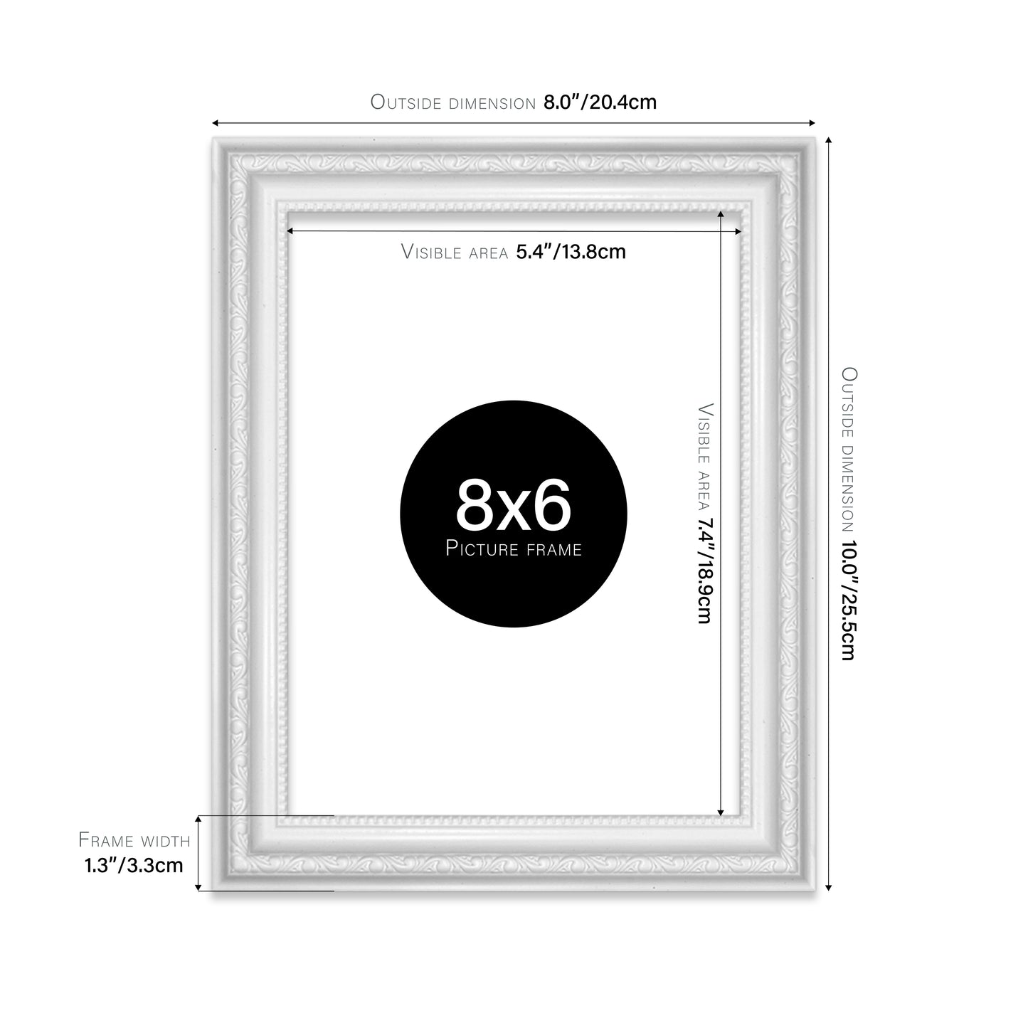 White Ornate Picture Frame 33mm Edge