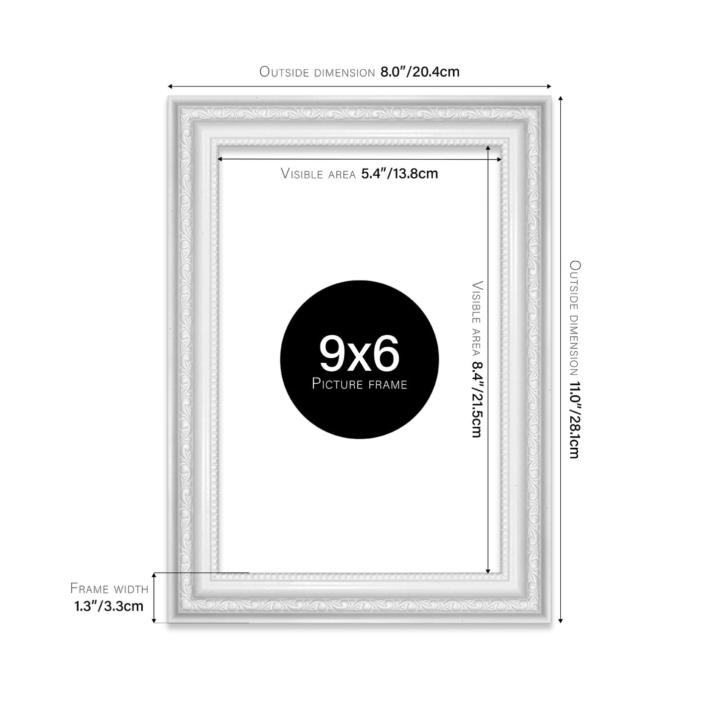White Ornate Picture Frame 33mm Edge