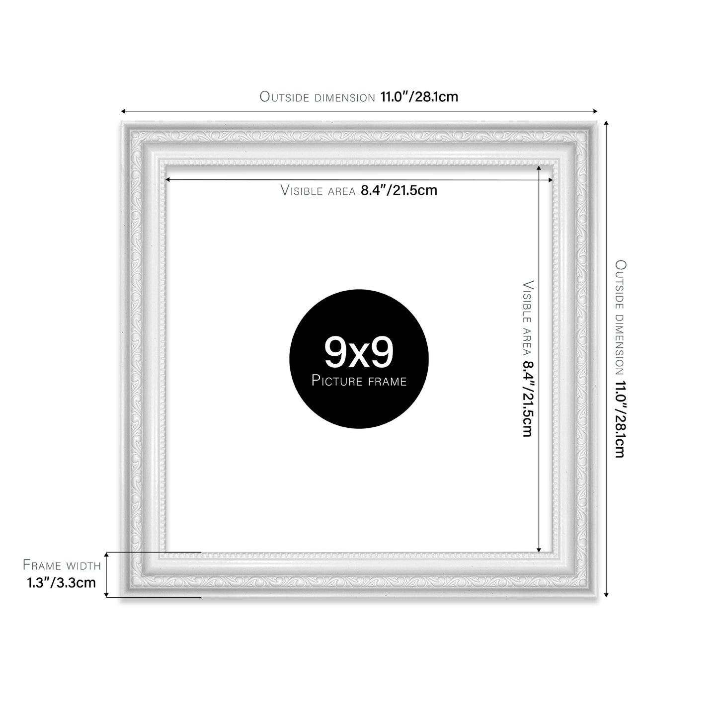 White Ornate Picture Frame 33mm Edge