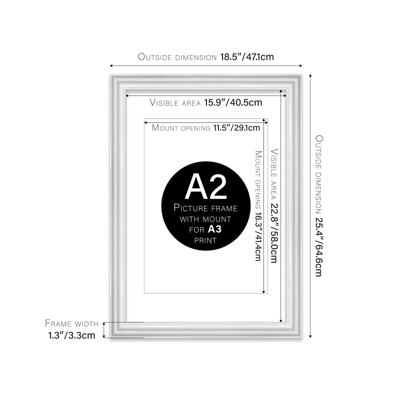 White Ornate Picture Frame 33mm Edge