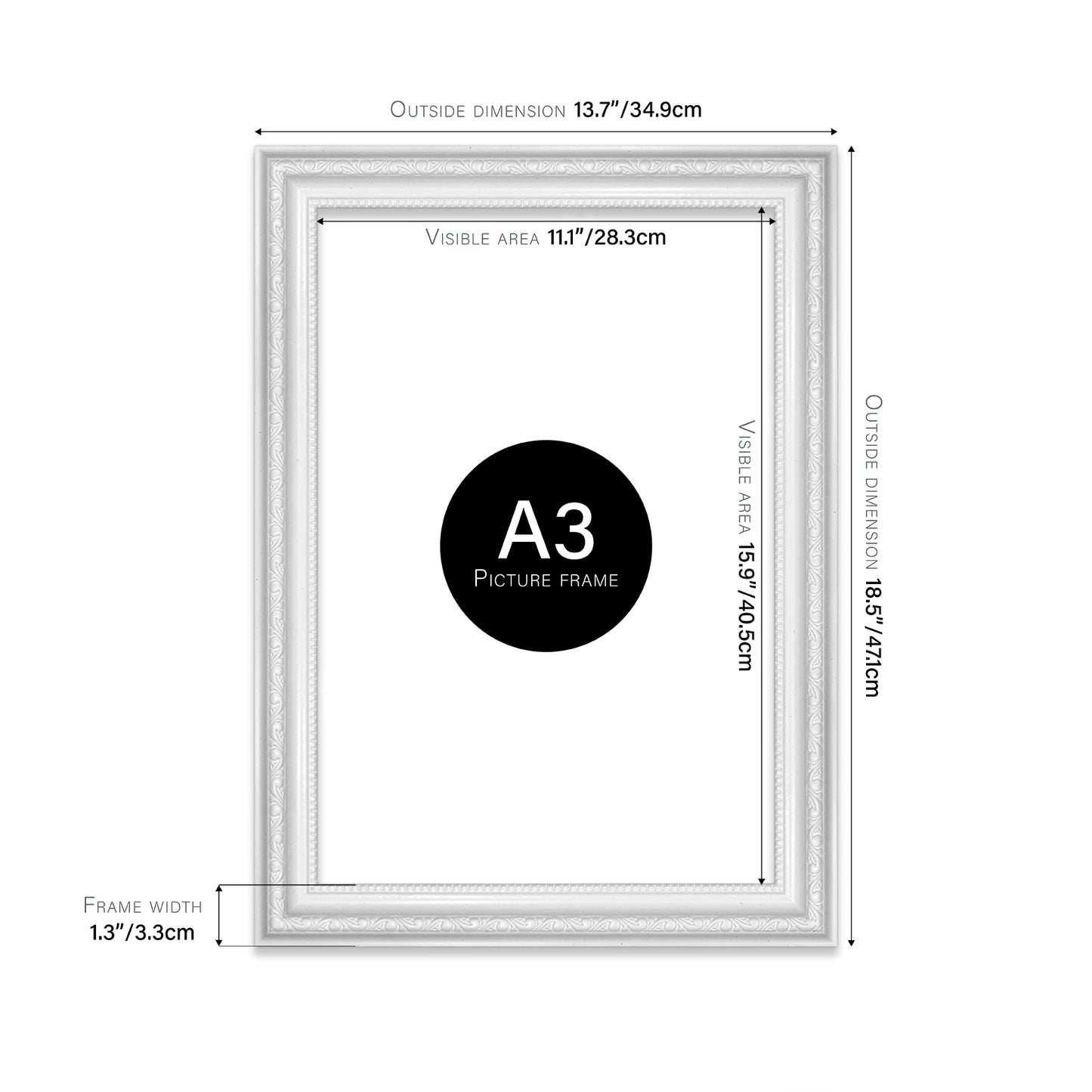White Ornate Picture Frame 33mm Edge