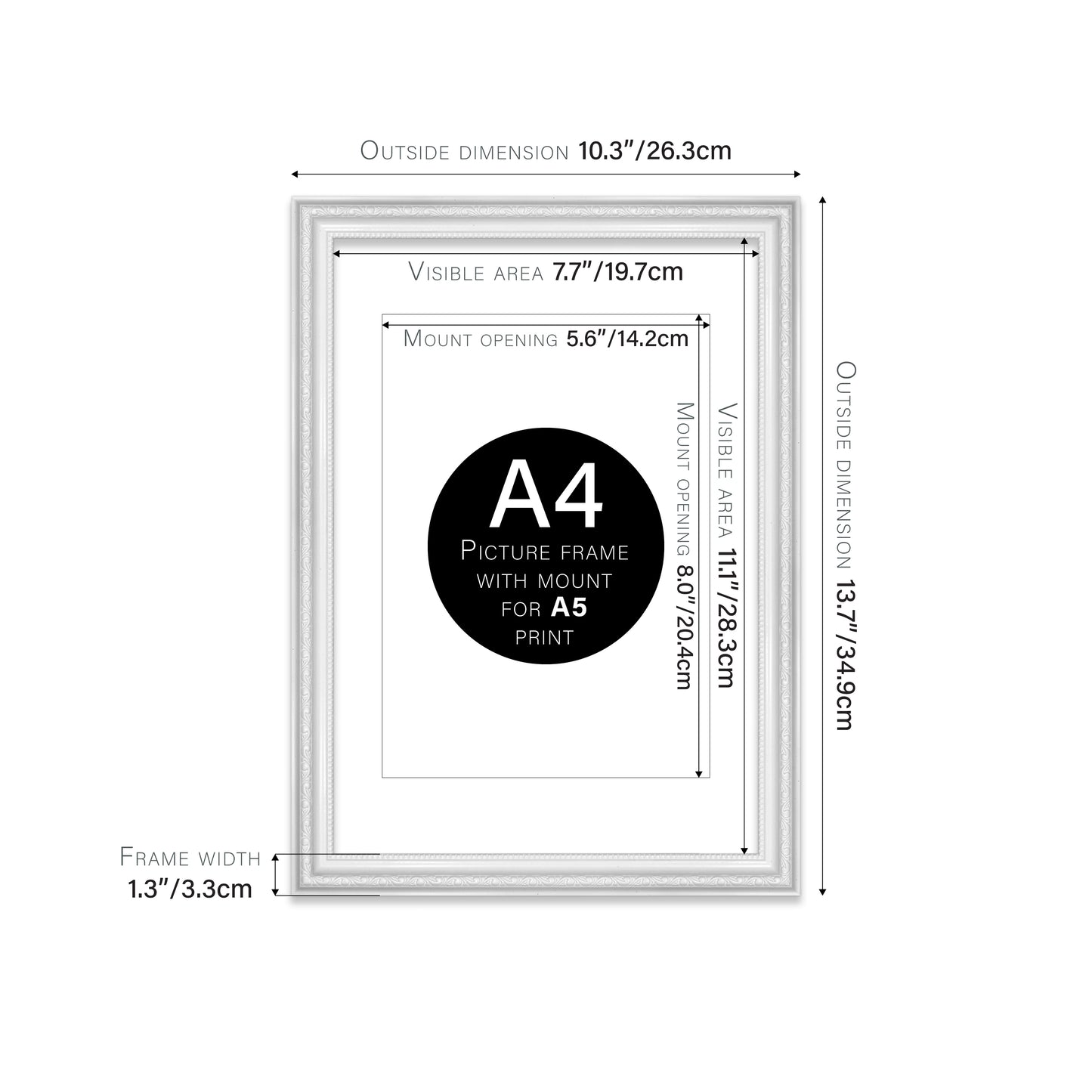 White Ornate Picture Frame 33mm Edge