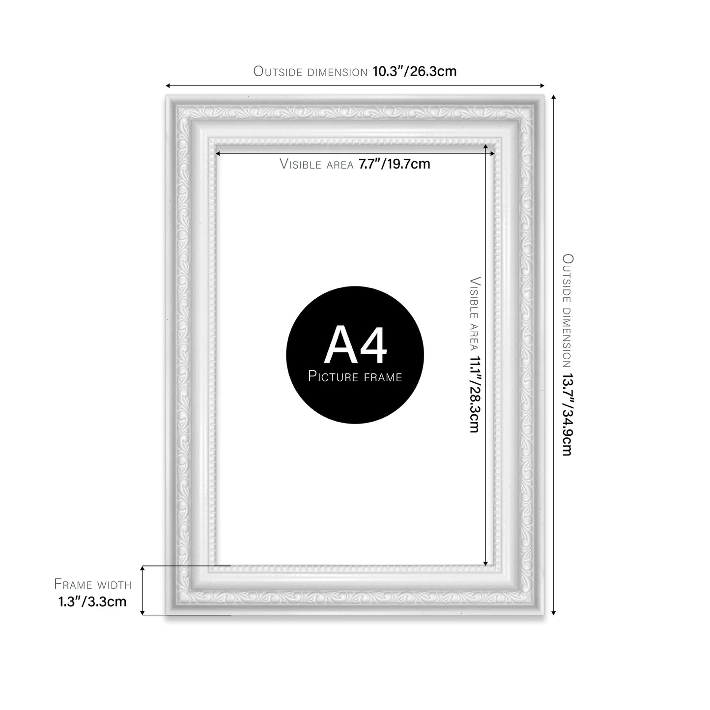 White Ornate Picture Frame 33mm Edge