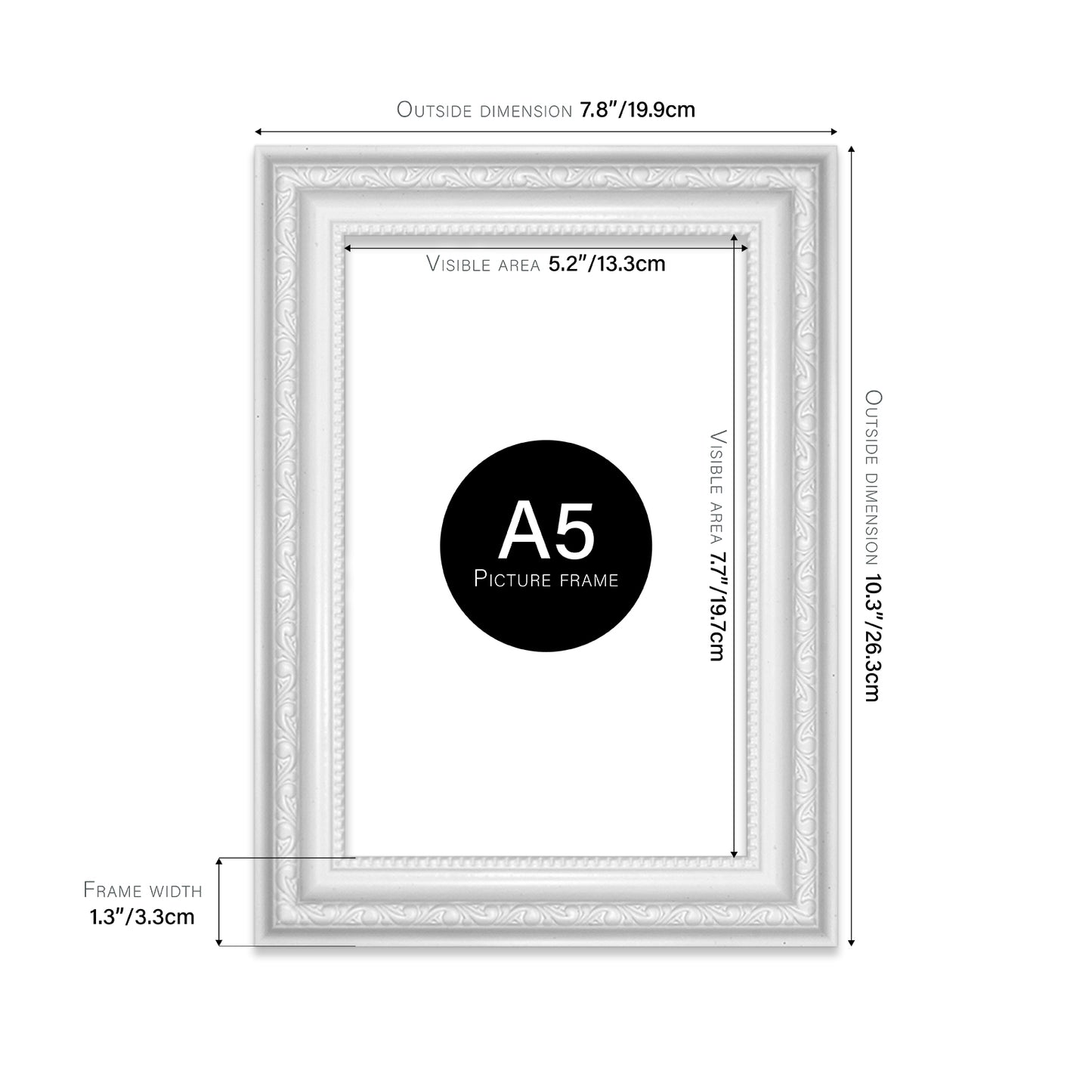 White Ornate Picture Frame 33mm Edge
