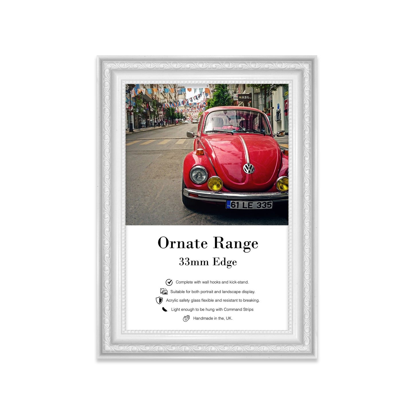 White Ornate Picture Frame 33mm Edge